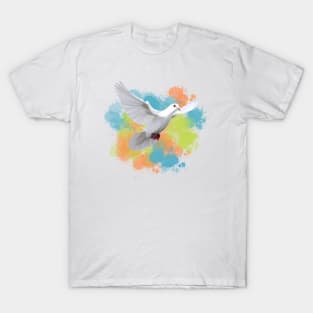 Flying White Dove Colorful Paint Splatter T-Shirt